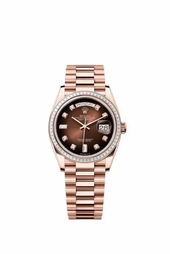 Rolex Day-Date 36 Everose Gold - Baguette / Brown Ombré - Diamond / President 128395TBR-0004 (m128395tbr-0004)